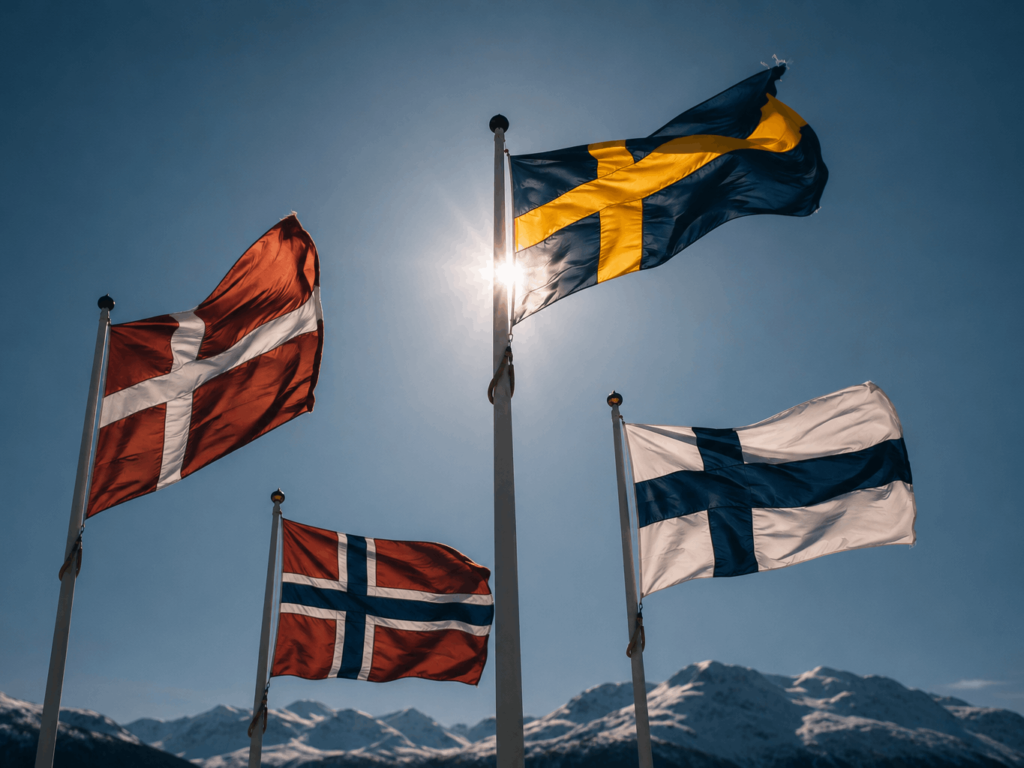 Nordic flags representing Navigoras data coverage