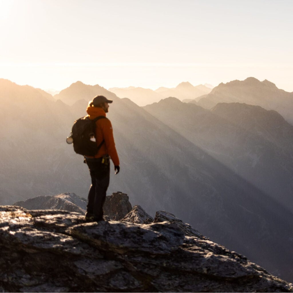 Person standing on a mountain